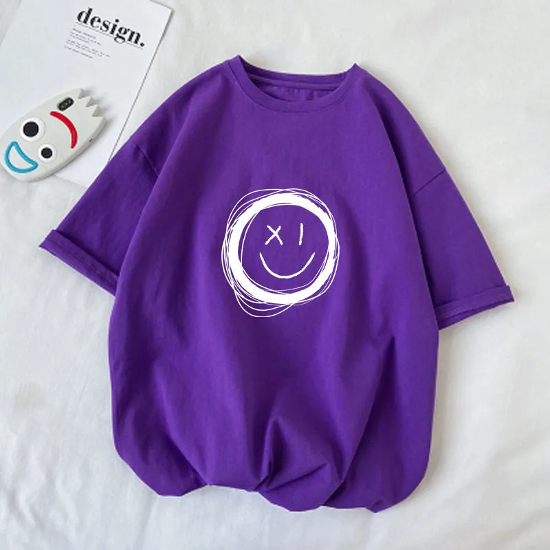 【110-160】人気オススメ 合わせやすい 子供服 笑顔柄 半袖 Ｔシャツ