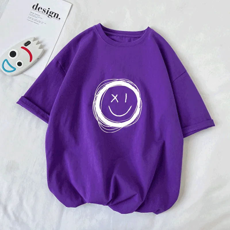 【110-160】人気オススメ 合わせやすい 子供服 笑顔柄 半袖 Ｔシャツ