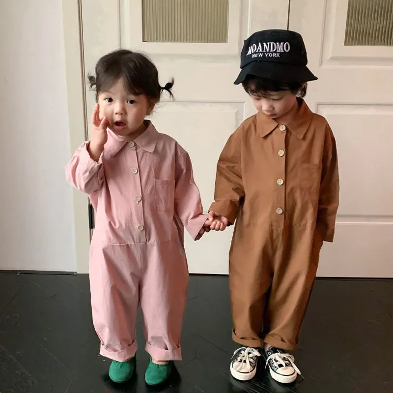 【80‐140cm】2色選べる 韓国系 カジュアル アルファベット 折り襟 子供 服 男の子 女の子 カバーオールボトムス