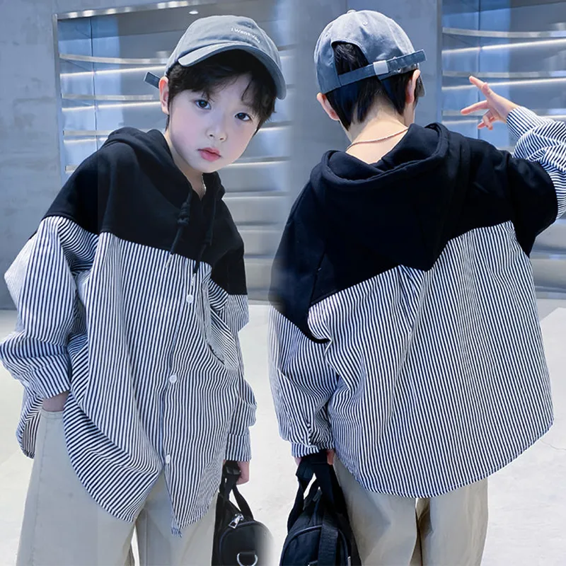 【100-160cm】おしゃれ度アップ 韓流 ファッション 特別なデザイン ボーダー 切り替え キッズ 男の子 トップス
