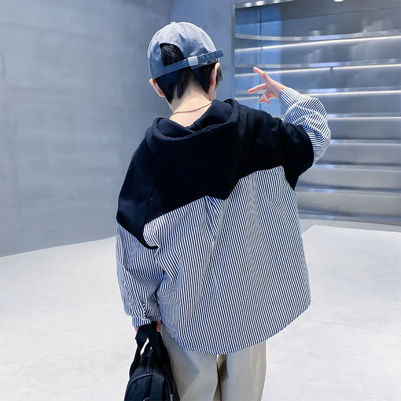 【100-160cm】おしゃれ度アップ 韓流 ファッション 特別なデザイン ボーダー 切り替え キッズ 男の子 トップス
