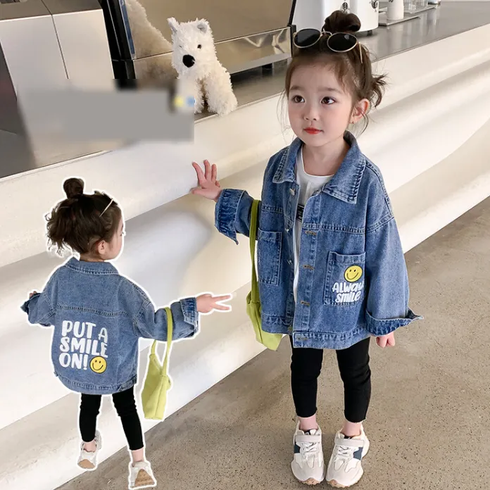 【90-140】気質アップ ファッション アルファベット プリント 春秋 子供服 女の子 デニム アウター