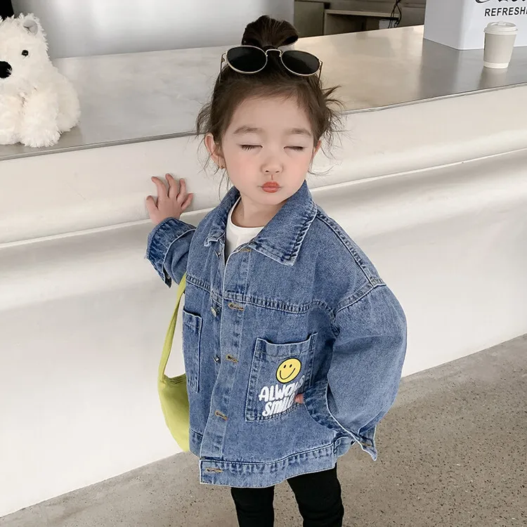 【90-140】気質アップ ファッション アルファベット プリント 春秋 子供服 女の子 デニム アウター