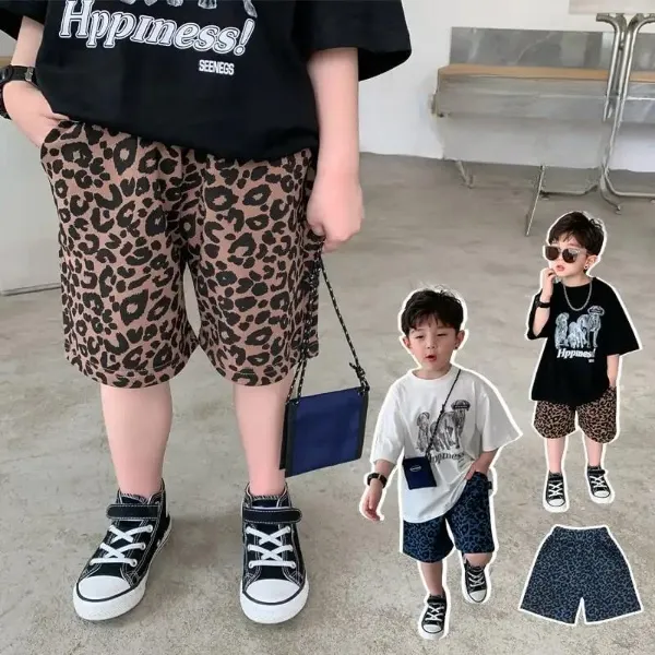 【90-150】かっこいい 韓国 おしゃれ ヒョウ柄 夏 子供 服 男の子 ショートパンツ