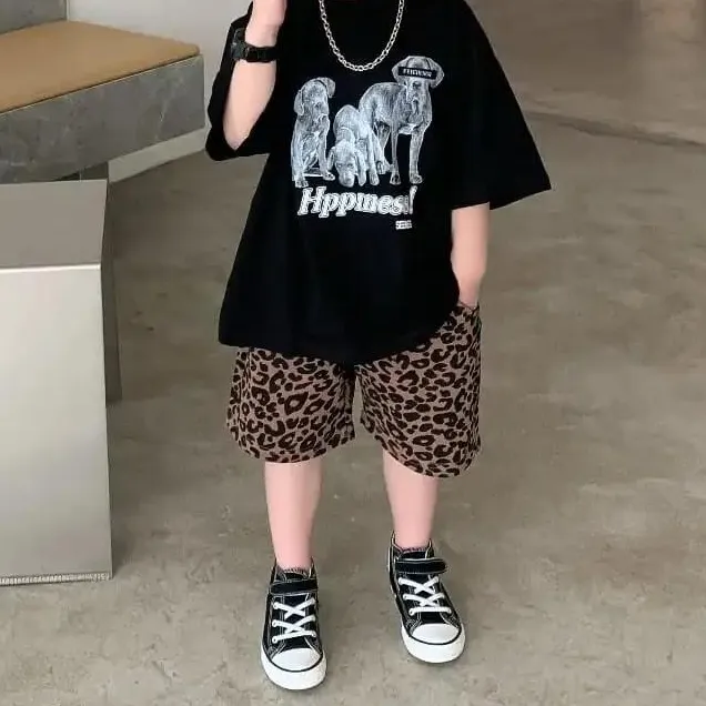 【90-150】かっこいい 韓国 おしゃれ ヒョウ柄 夏 子供 服 男の子 ショートパンツ