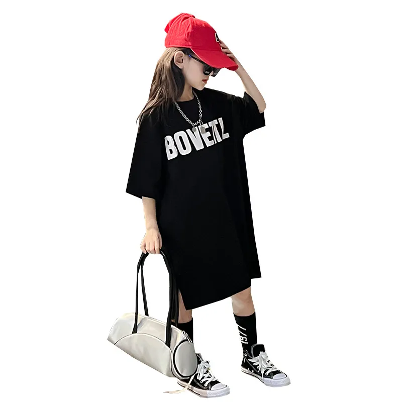 【110-170】人気新作 数字柄 アルファベット ゆったり 中長 夏 子供服 小学生 キッズ 女の子 Tシャツ