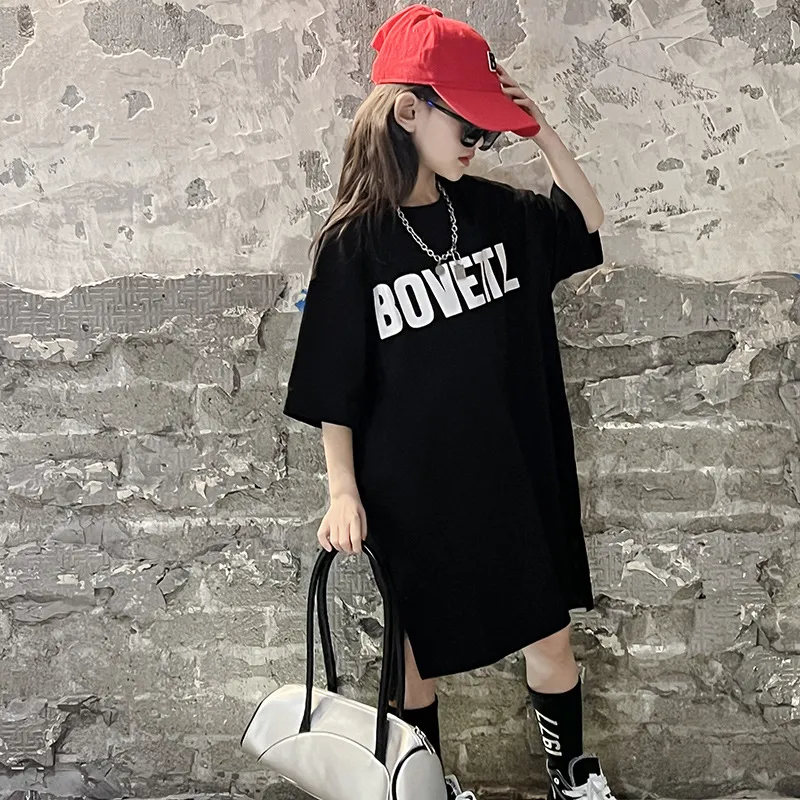【110-170】人気新作 数字柄 アルファベット ゆったり 中長 夏 子供服 小学生 キッズ 女の子 Tシャツ