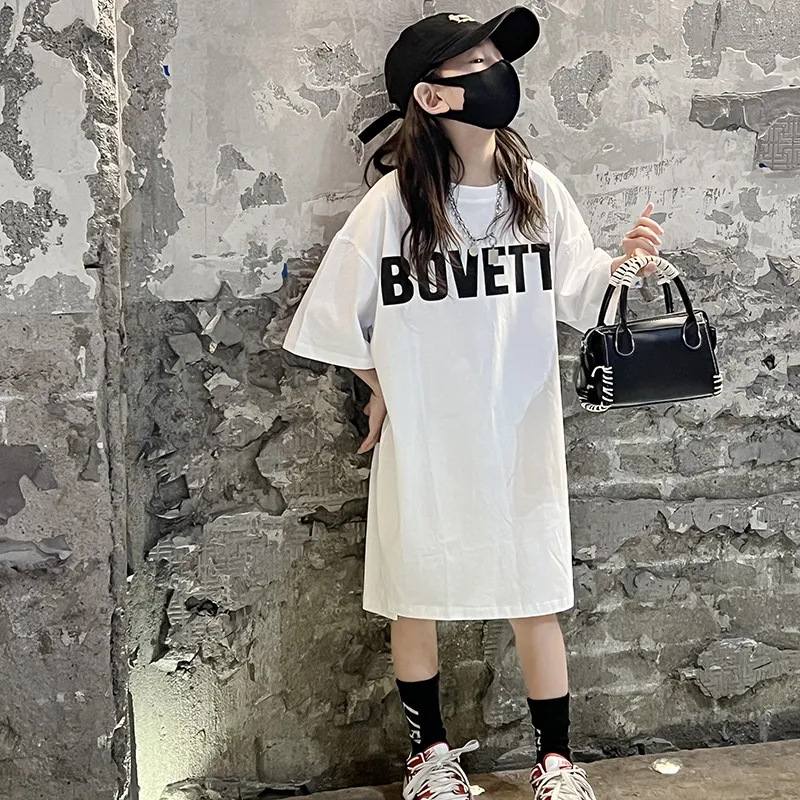 【110-170】人気新作 数字柄 アルファベット ゆったり 中長 夏 子供服 小学生 キッズ 女の子 Tシャツ