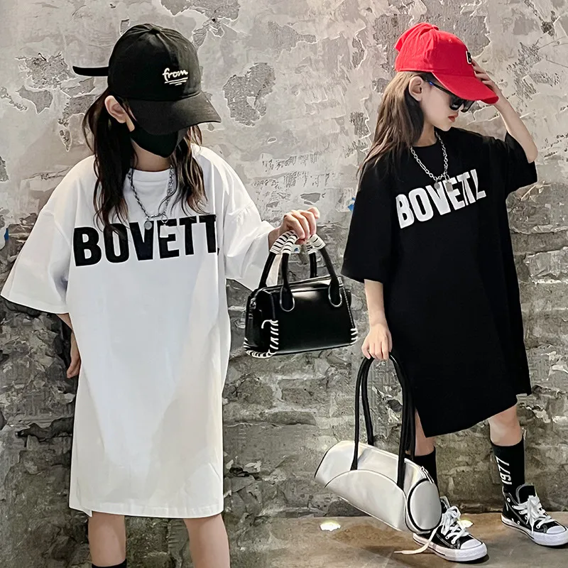 【110-170】人気新作 数字柄 アルファベット ゆったり 中長 夏 子供服 小学生 キッズ 女の子 Tシャツ