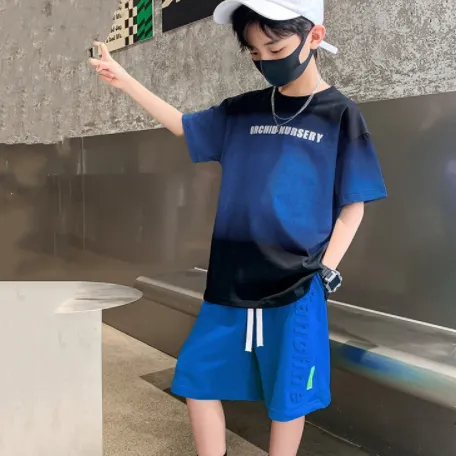【120-170】一番人気 おしゃれ クラーデション キッズ 子供服 男の子 夏用 セットアップ