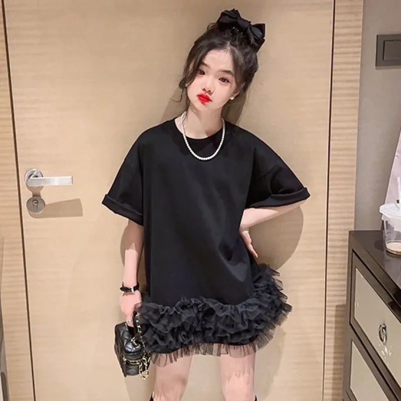 【120-170cm】2色選べる 韓国風ファッション 特別なデザイン 無地 切り替え スウィート キッズ 女の子 ワンピース