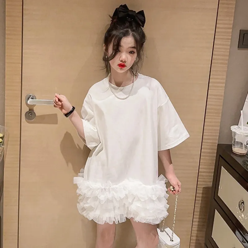 【120-170cm】2色選べる 韓国風ファッション 特別なデザイン 無地 切り替え スウィート キッズ 女の子 ワンピース