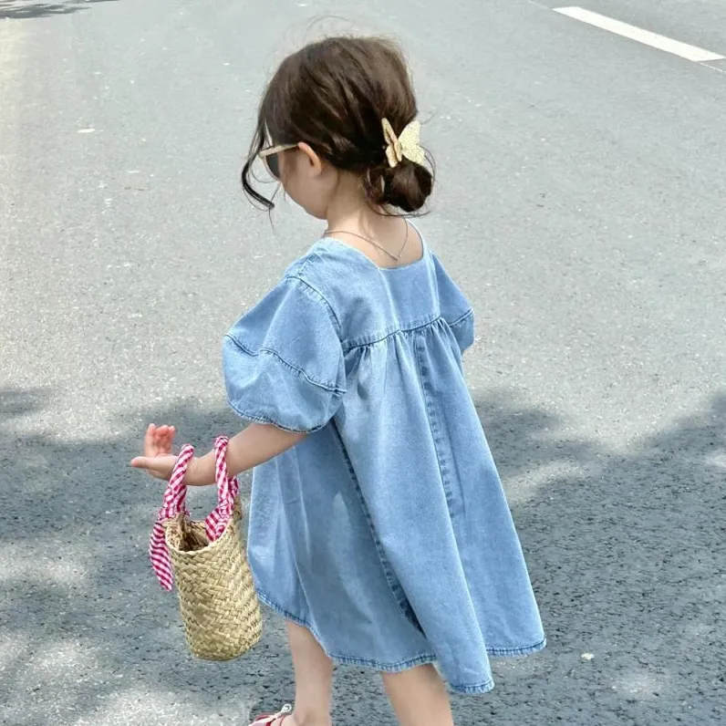 【90-140cm】ファッション可愛いデニムワンピース