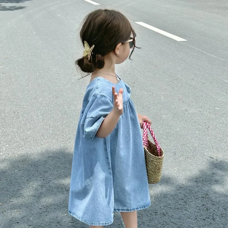 【90-140cm】ファッション可愛いデニムワンピース