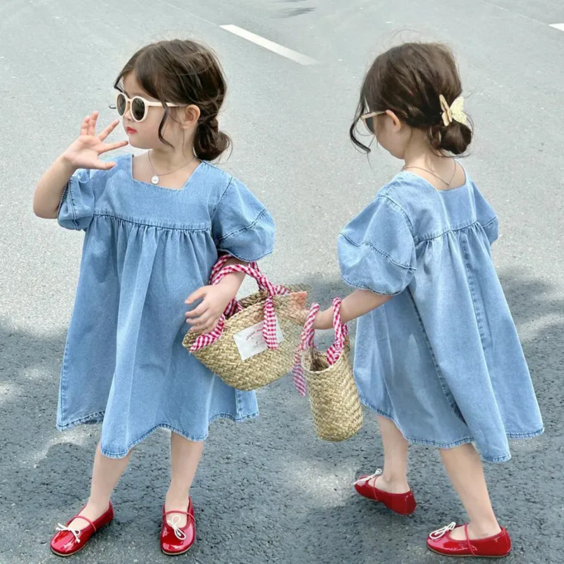 【90-140cm】ファッション可愛いデニムワンピース