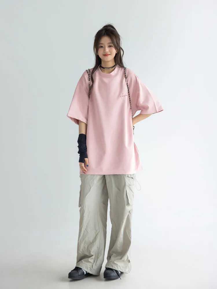 質感のいい 合わせやすい シンプル ゆったり オーバーサイズ 男女限らず 無地 アルファベット 夏 4色選べる Ｔシャツ