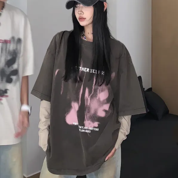 大人の定番 おすすめ 話題沸騰中 レトロ カジュアル  アルファベット オーバーサイズ ゆったり プリント Ｔシャツ　