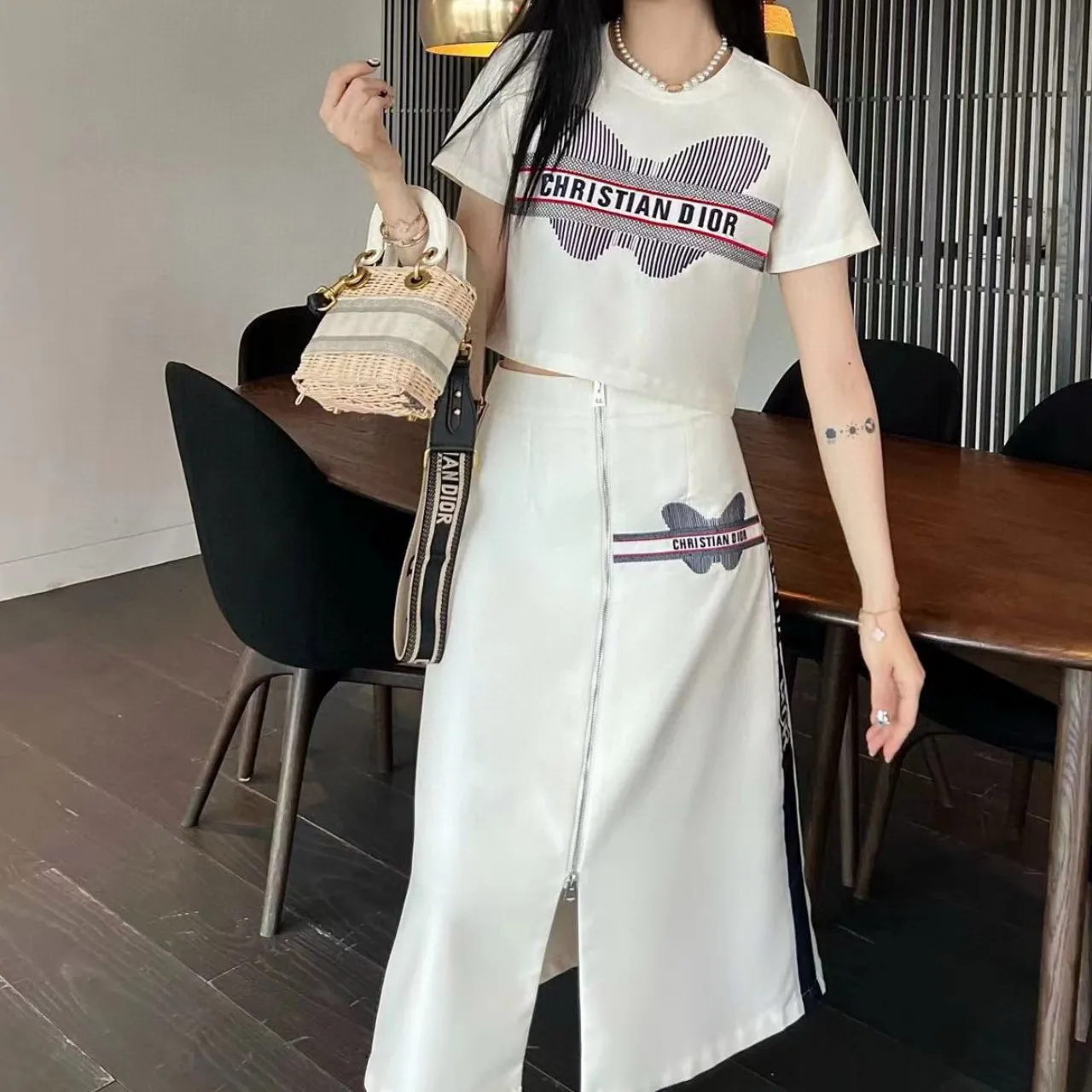 『S-L』魅力的 気質満点 スタイリッシュ ミニマリスト Tシャツ ロングスカート