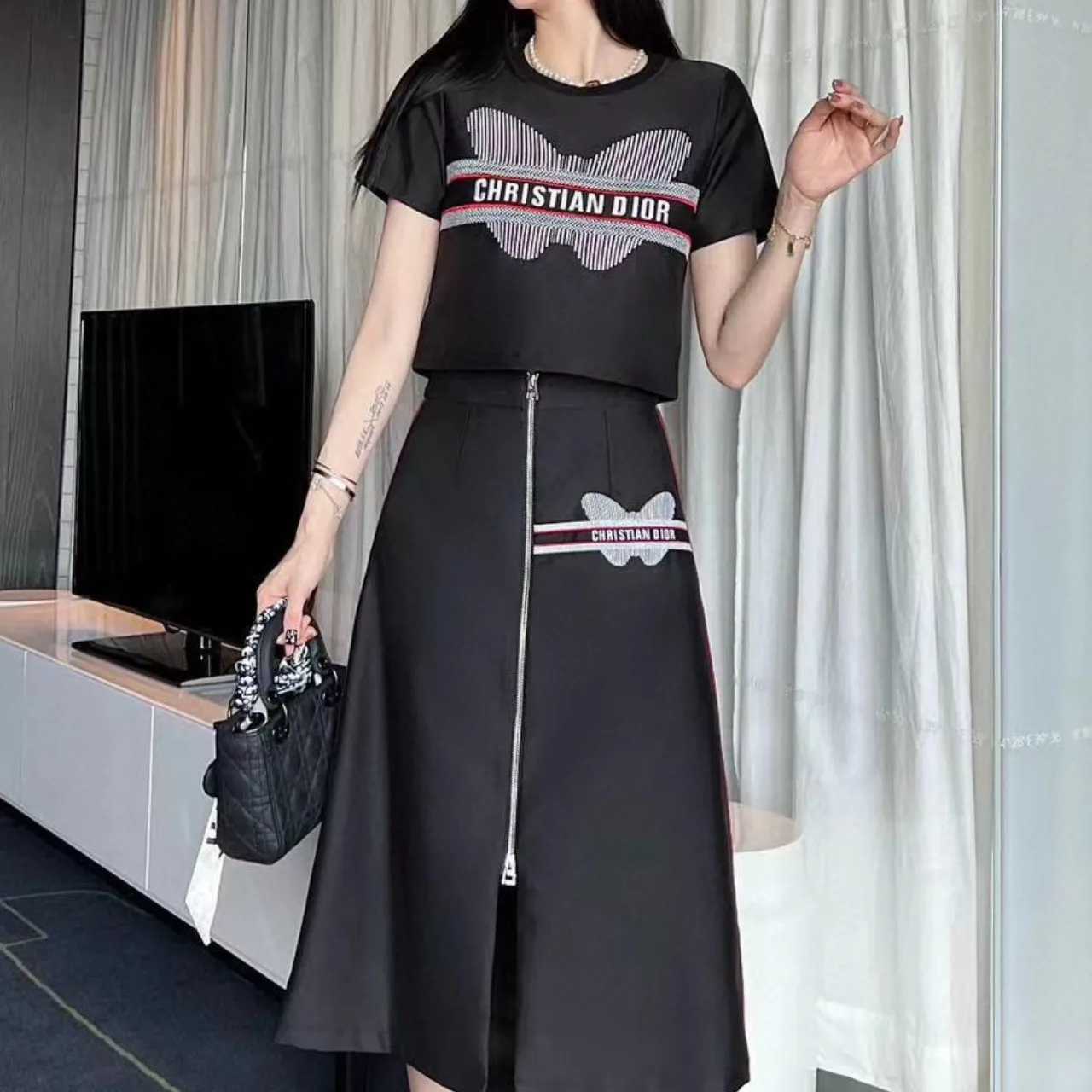 『S-L』魅力的 気質満点 スタイリッシュ ミニマリスト Tシャツ ロングスカート