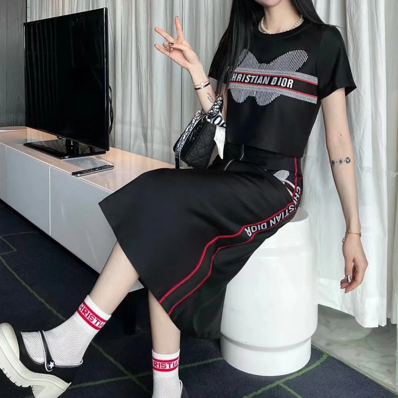 『S-L』魅力的 気質満点 スタイリッシュ ミニマリスト Tシャツ ロングスカート