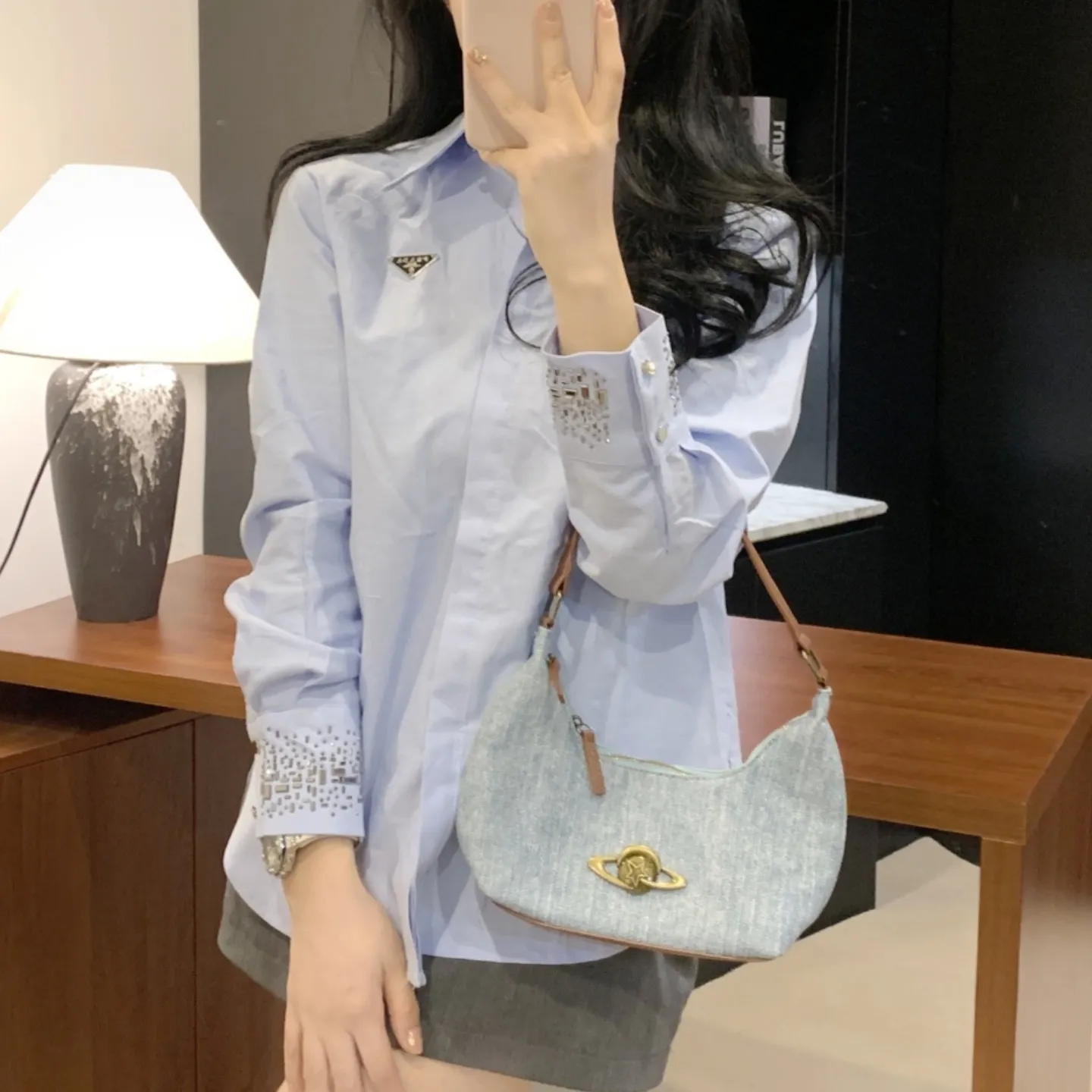 『S-L』三角マークカスタム ホットフィックス カスタム生地 高品質 早春 新作 シャツ