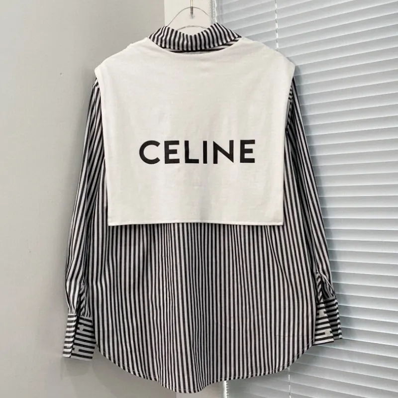 『S-L』ゆったり シルエット プリント デザイン ショール付き 通勤 ストライプ シャツ