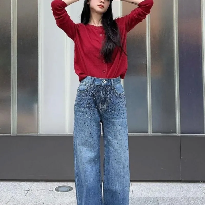 『S-XL』スタイリッシュコンフォート合わせやすい 刺繍ストレートデニムパンツ
