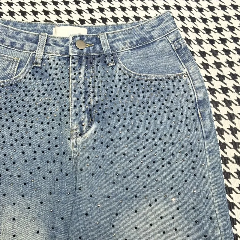 『S-XL』スタイリッシュコンフォート合わせやすい 刺繍ストレートデニムパンツ