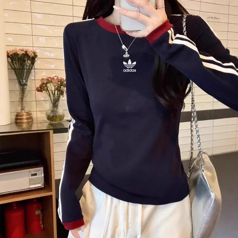 『S-XL』おすすめ 気質満点クルーネック リブ編み スリーブバッジ 長袖Tシャツ
