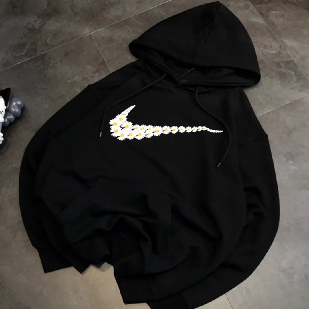 『S-3XL』デイジープリント ゆったり おしゃれ 軽やか 快適 フード付きスウェット
