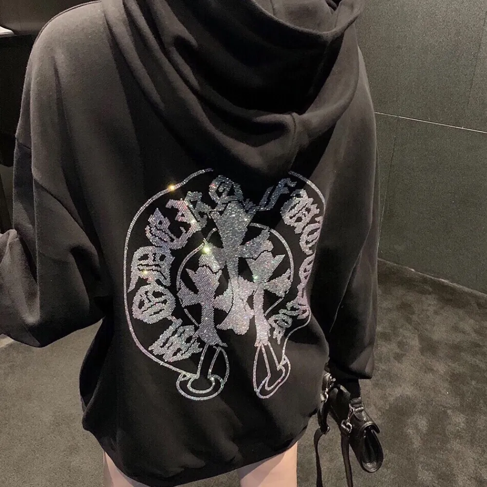 『M-XL』着心地良い スタイルアップ 超キラキラ ダイヤモンド付き フード付き パーカー