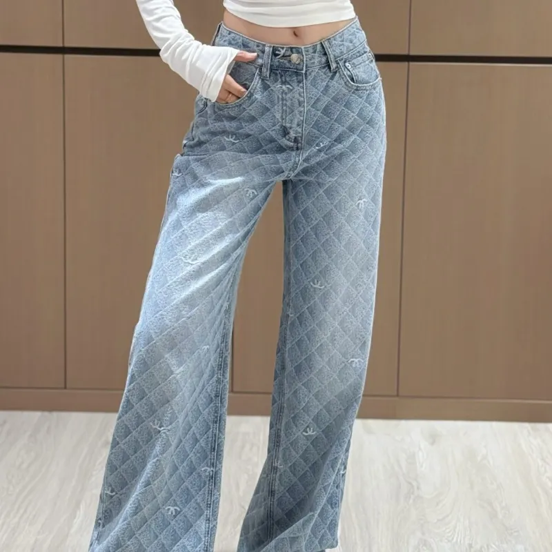 『S-L』プレミアムトレンド ふわふわ 通気性 ストレッチ 格子縞 グラデーションデニムパンツ