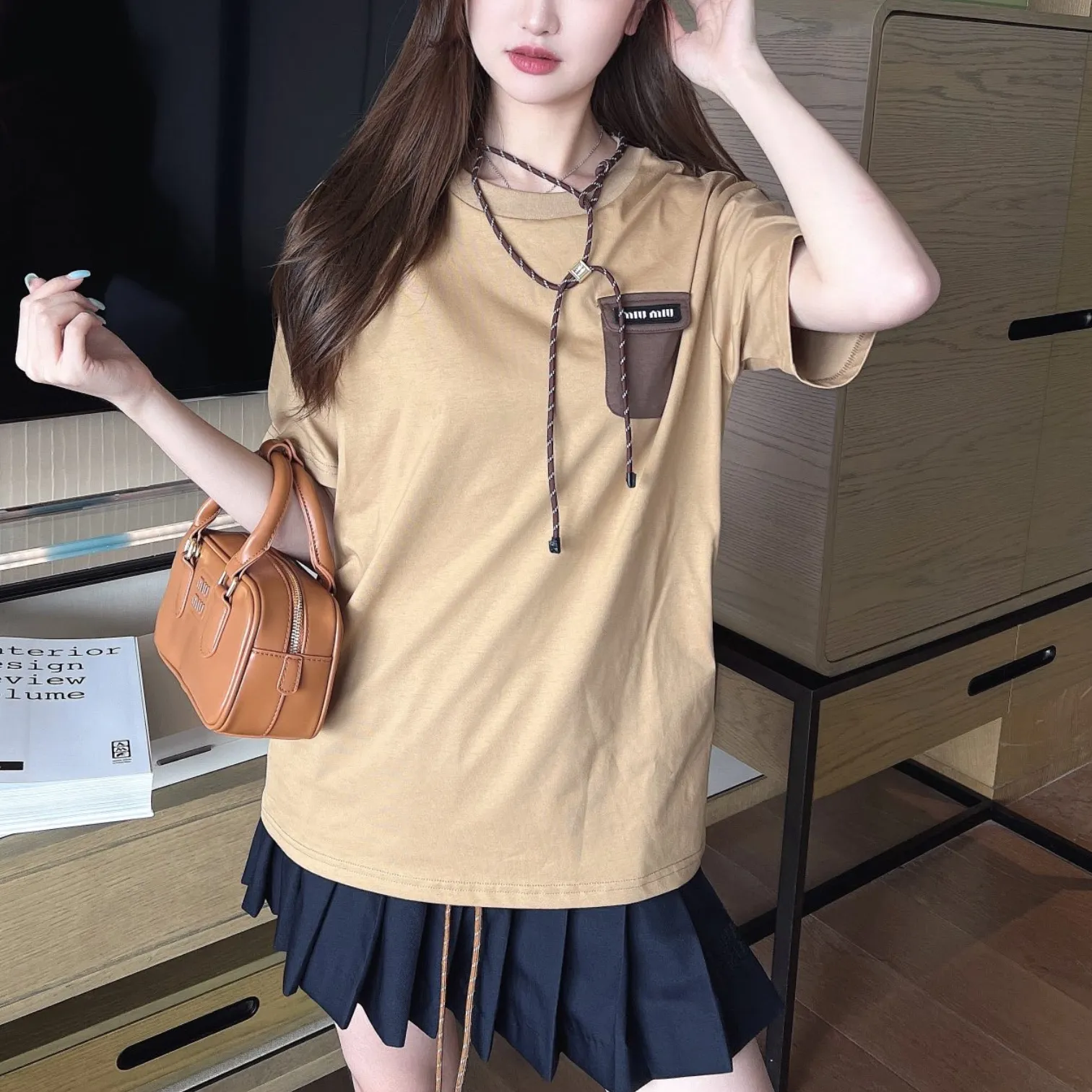 『S-L』新作 オールコットン ストリングデザイン おしゃれ Tシャツ