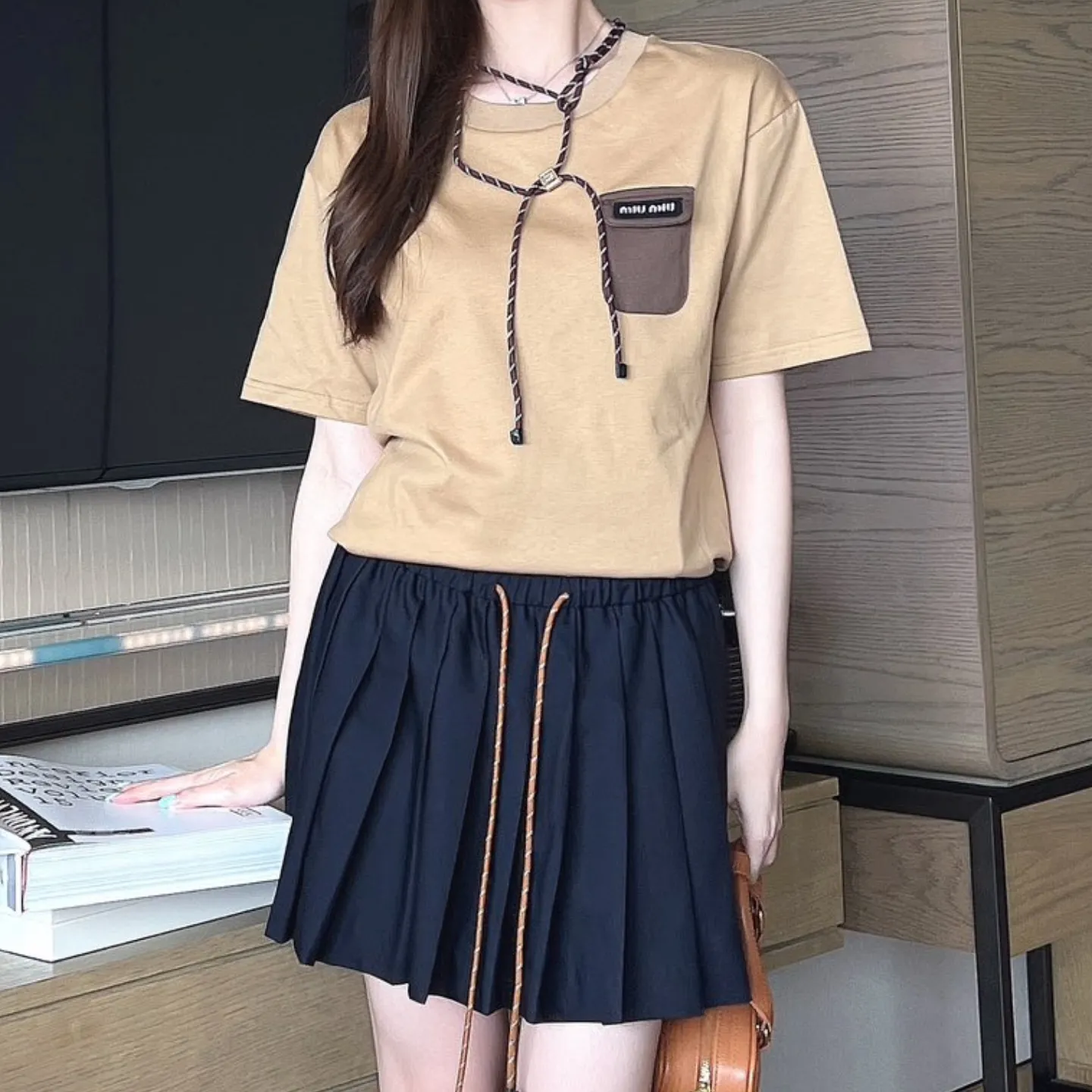 『S-L』新作 オールコットン ストリングデザイン おしゃれ Tシャツ
