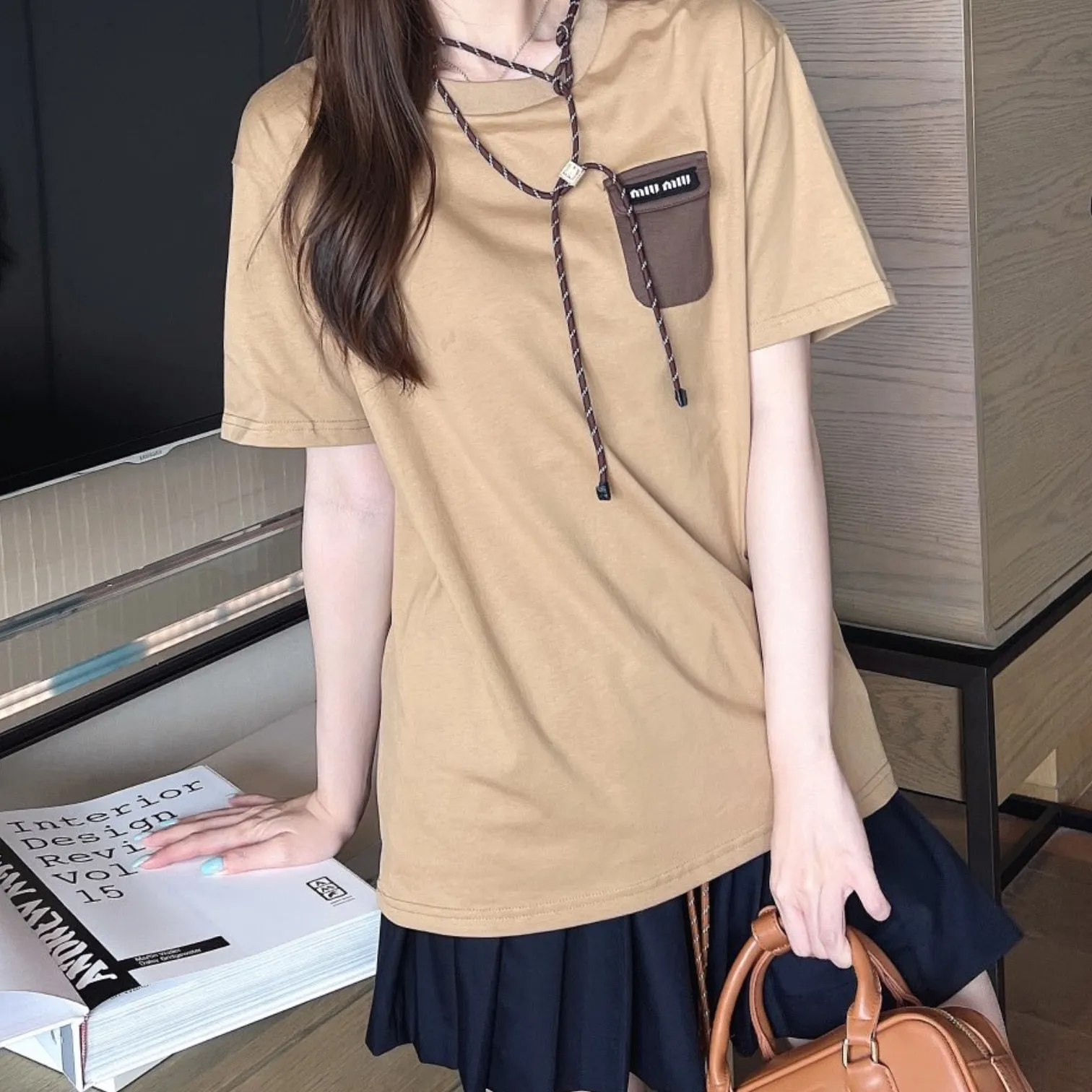 『S-L』新作 オールコットン ストリングデザイン おしゃれ Tシャツ
