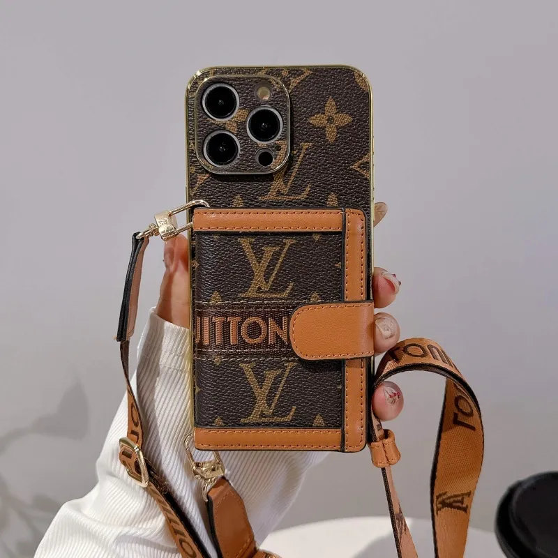 クラシック 耐久性 ストラップ付き 高級レザー iPhone ウォレット ケース