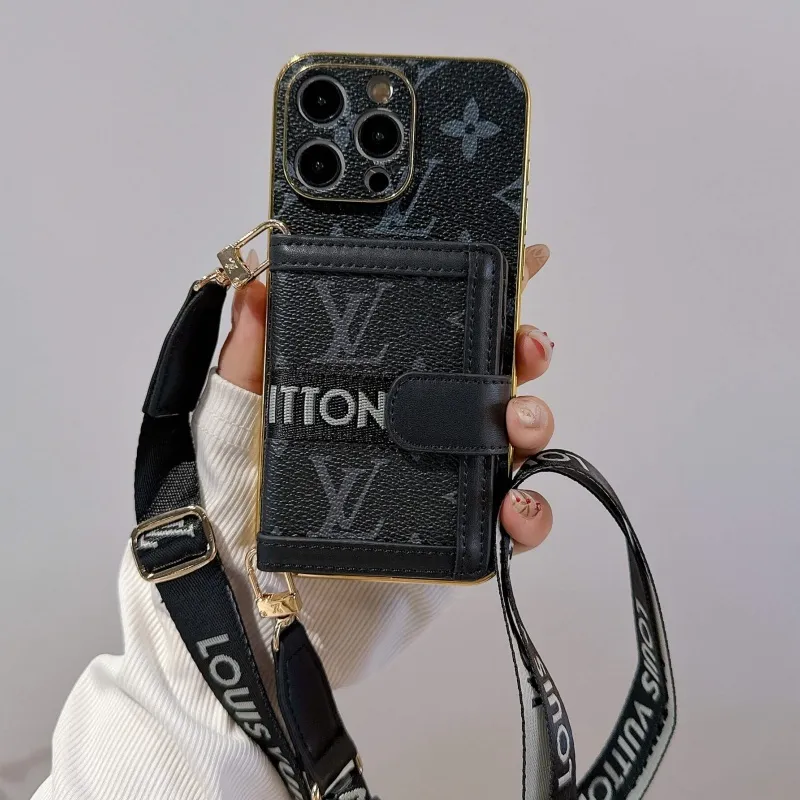 クラシック 耐久性 ストラップ付き 高級レザー iPhone ウォレット ケース