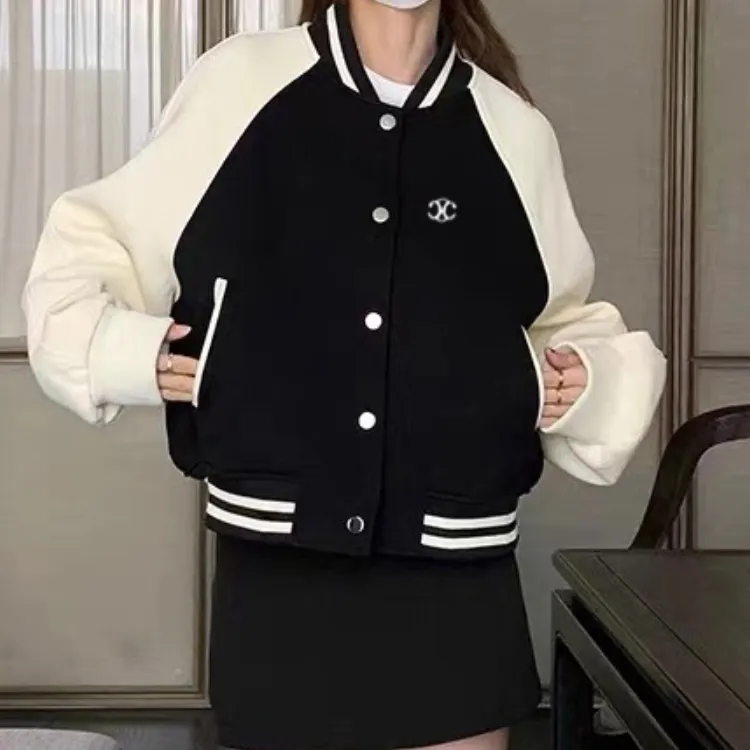 『M-L』カラーブロック 刺繍ロゴ ファッショナブル クラシック トレンディ スタジャン