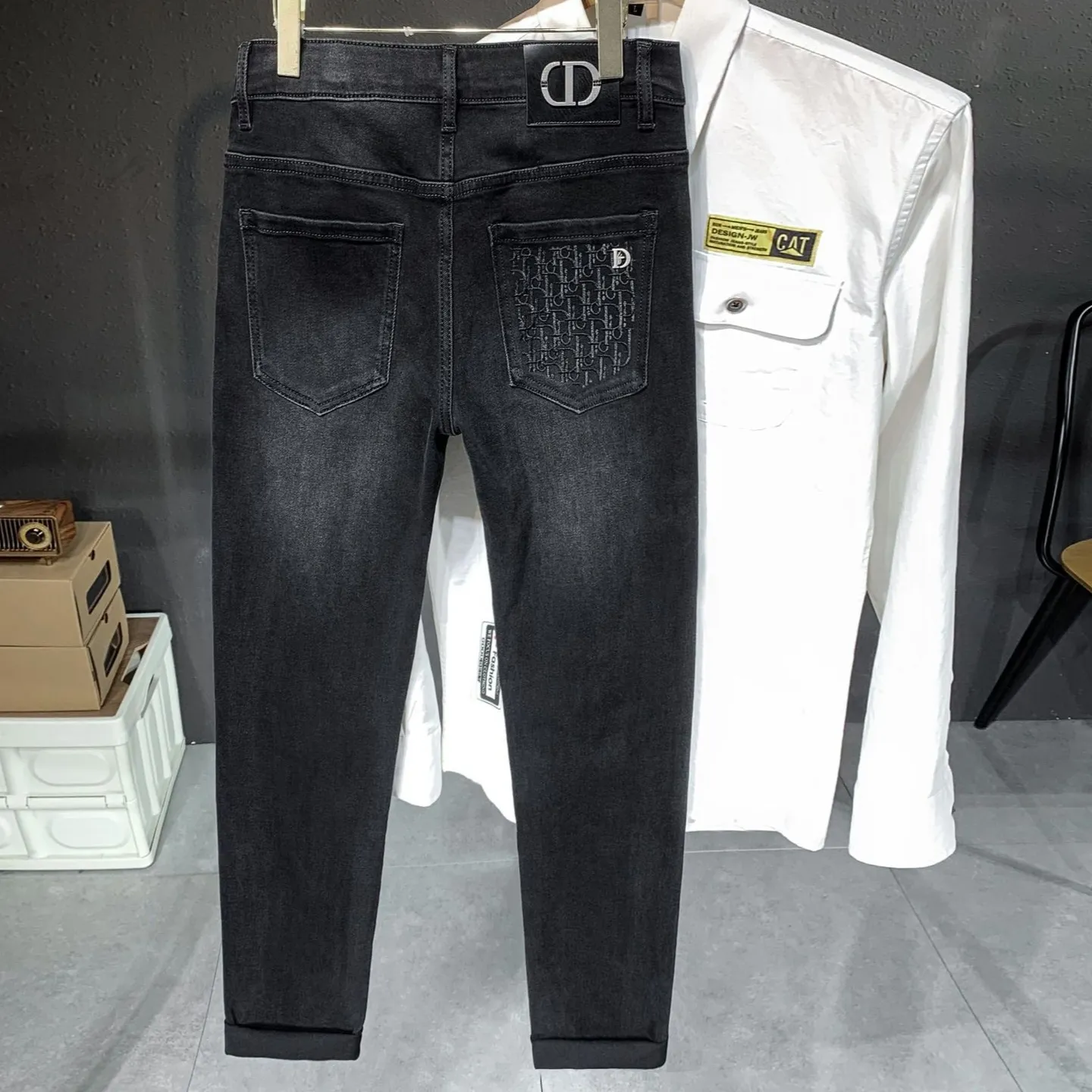 『XS-3XL』高品質 春秋 伸縮性 エンボス加工 ウォッシュ加工 メンズデニムパンツ