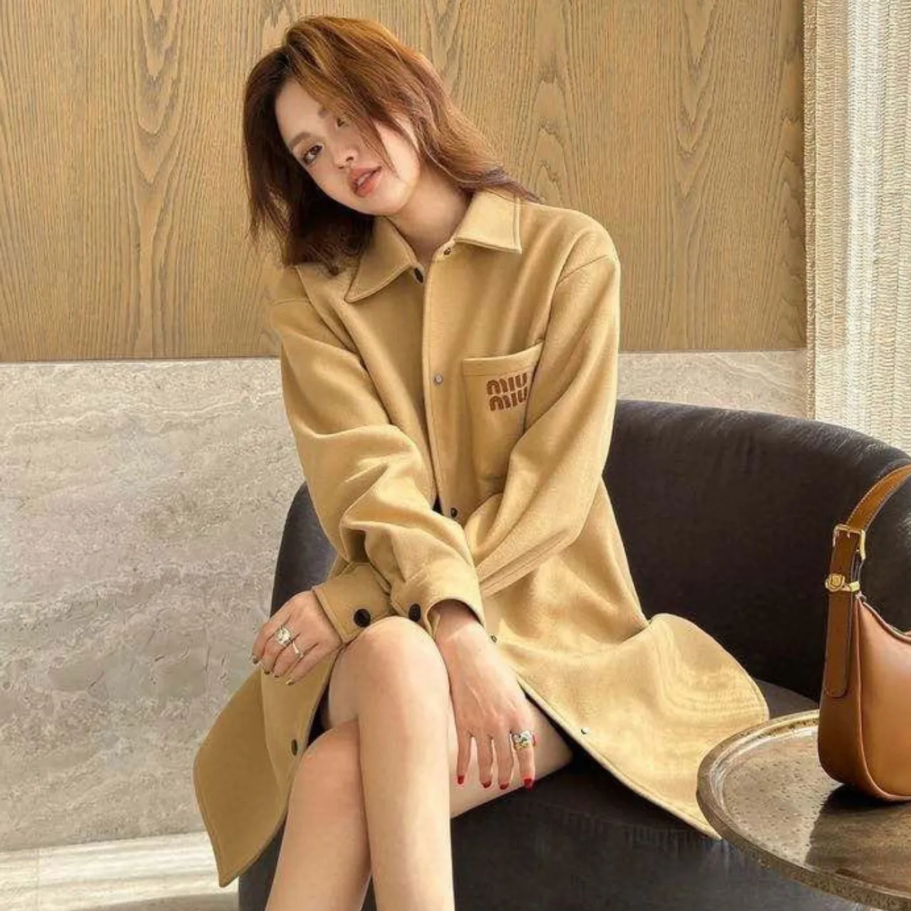 『S-L』春秋シーズン レタリング おしゃれ ゆったり スリム ウール アウター