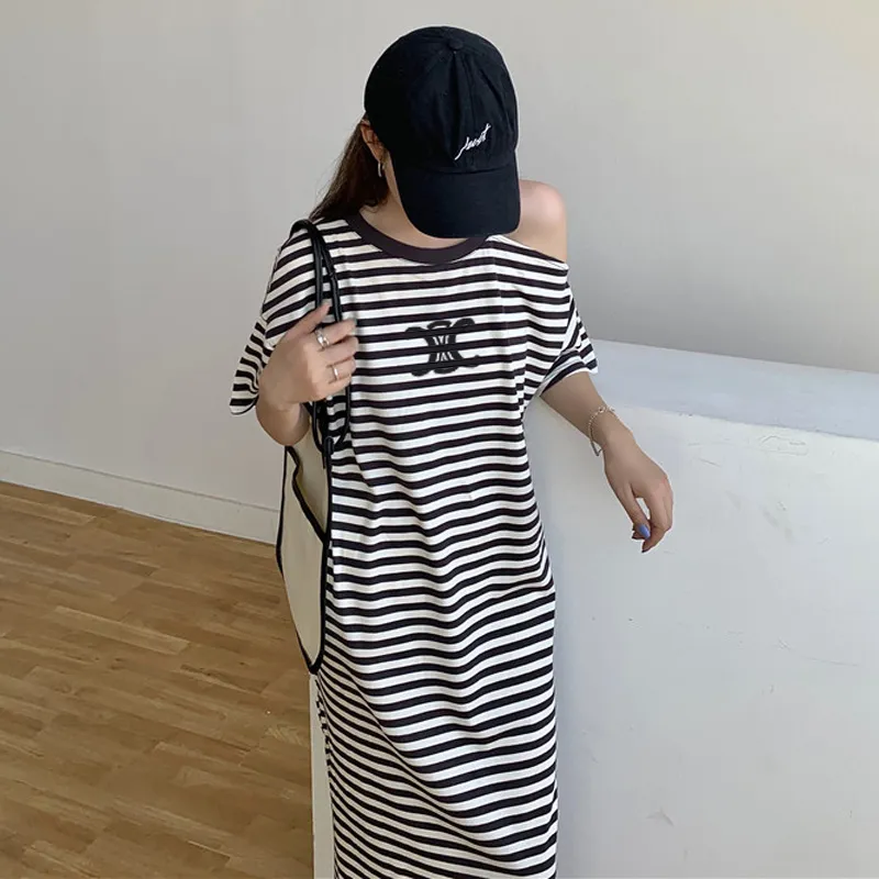 『M-2XL』気質いい 快適 フレッシュ フレンチ ストライプ ワンピース