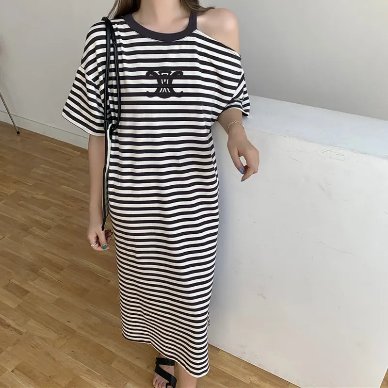 『M-2XL』気質いい 快適 フレッシュ フレンチ ストライプ ワンピース