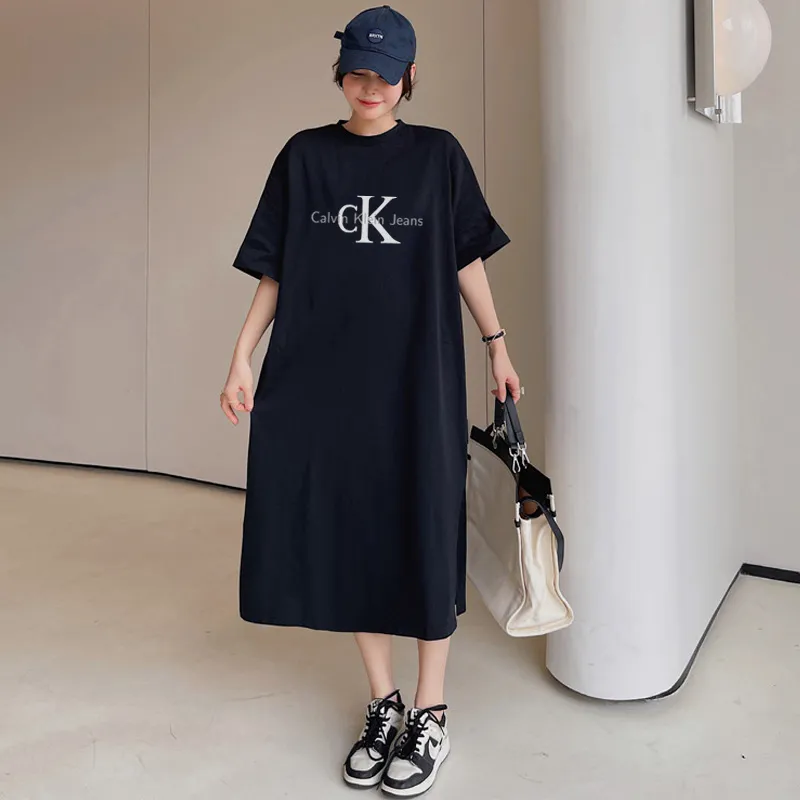 『M-4XL』美人度アップ ゆるい シンプル カジュアル プリント ソフト 高品質 ワンピース