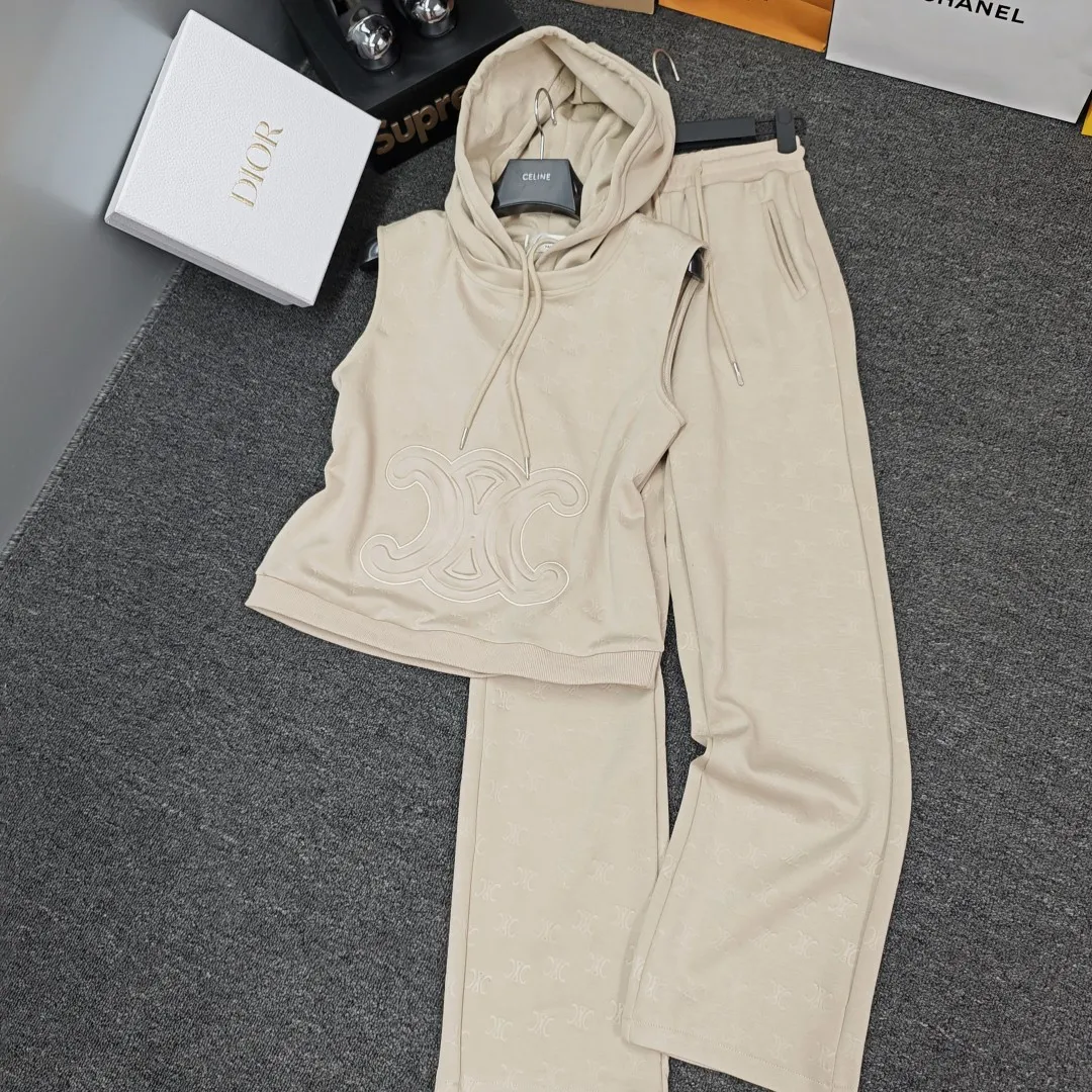 『S-L』早春 クール トレンディ フード付き ノースリーブ トップス ロングパンツ