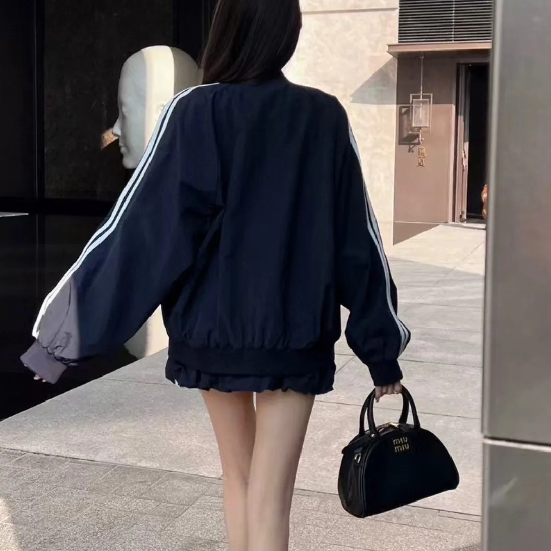 『S-L』シンプル 洗練された ジップジャケット ブルマースカート