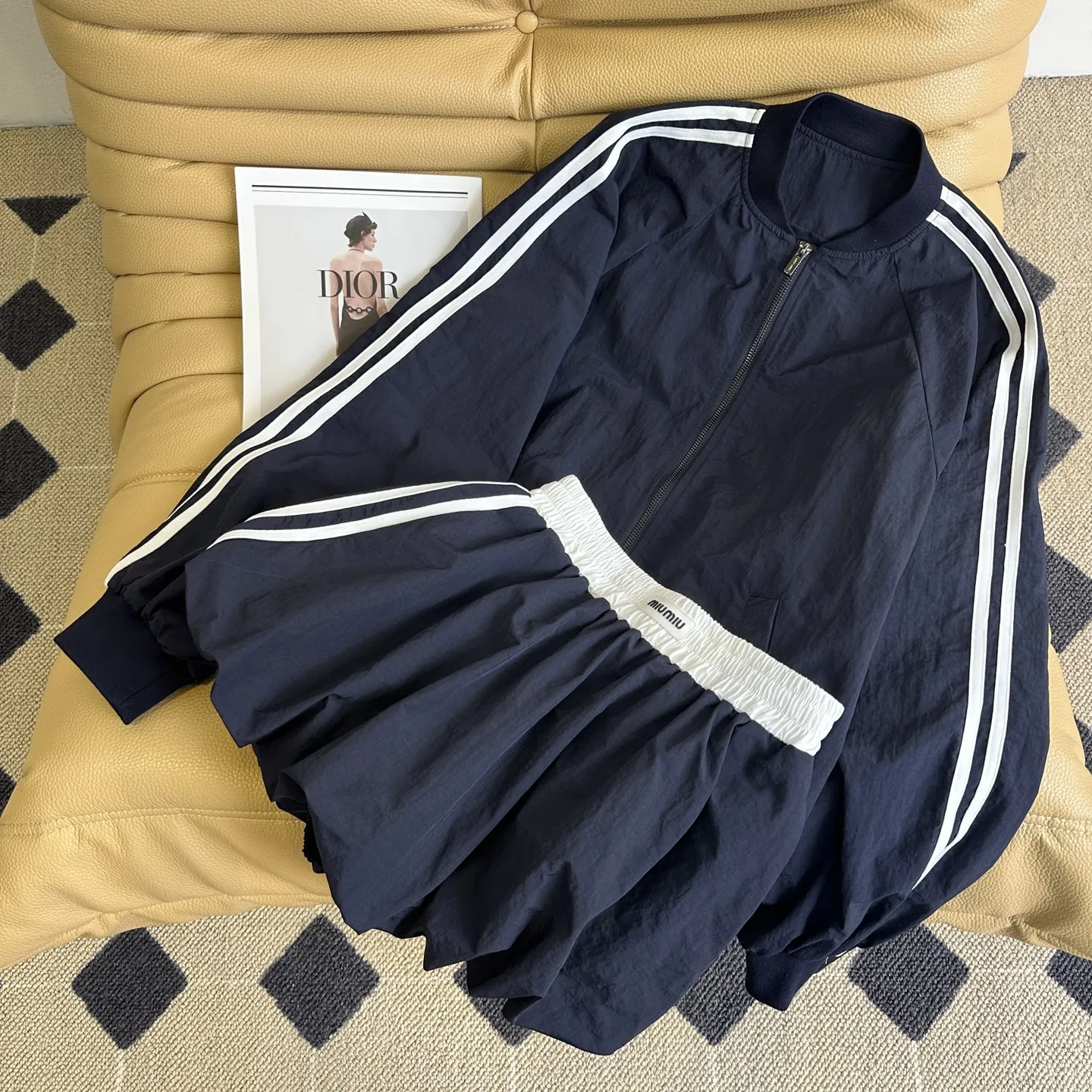 『S-L』シンプル 洗練された ジップジャケット ブルマースカート