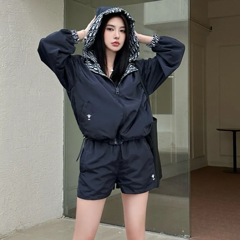 『S-L』気質満点 トレンド クラシック カジュアル リバーシブル アウター ショートパンツ セット