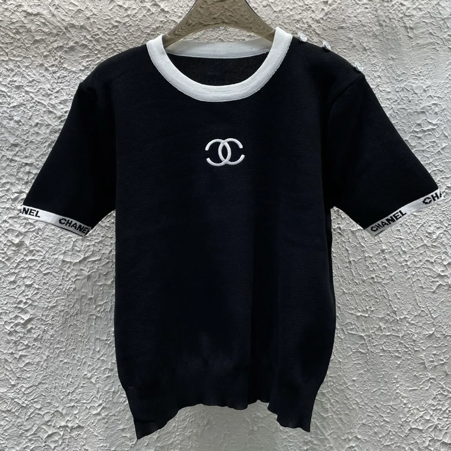『フリーサイズ』春の新作 刺繍入り ダブルC ニット半袖 ロングパンツ 2点セット