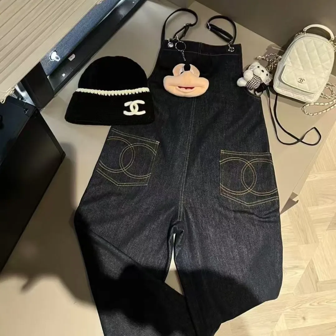 『S-L』新品 気軽 快適 刺繍 オールインワン ゆったり  オーバーオール