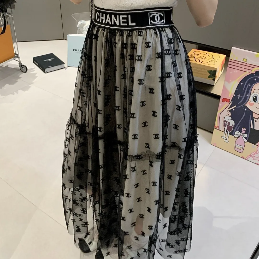 『S-L』植毛レター メッシュ素材 ダブルレイヤーデザイン パッチレター テープウエストバンド スカート